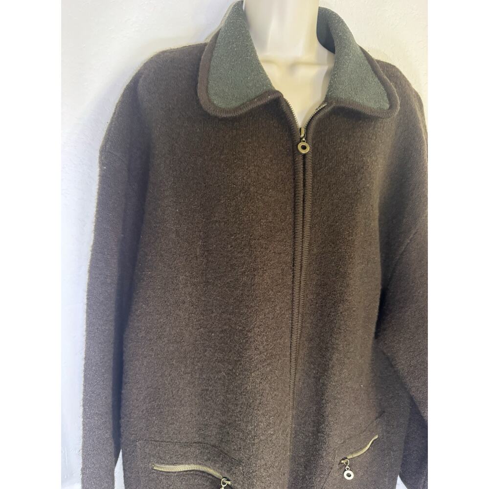 Vintage Woolrich Women’s XL Brown Long Zip Coat Olive Collar Cottagecore - Picture 3 of 11